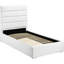 Moderne 4 chambres avec lit simple en similicuir blanc avec tête de lit à canal, rangement en bois d'ingénierie ultrabrillant, lit plateforme contemporain à tiroirs spacieux, commode, table de chevet et miroir