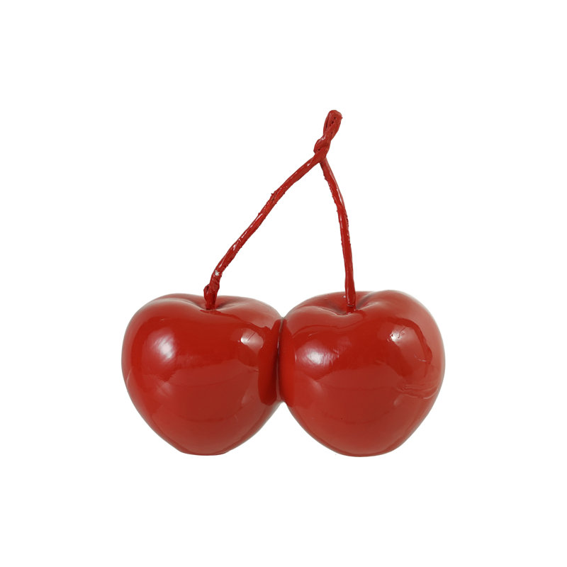 Cerises rouges en polyrésine avec tige en fer rétro