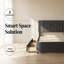 Lit plateforme tapissier pleine grandeur avec 2 tiroirs de rangement et lit gigogne simple, tête de lit classique en lin gris, conception peu encombrante-773347645