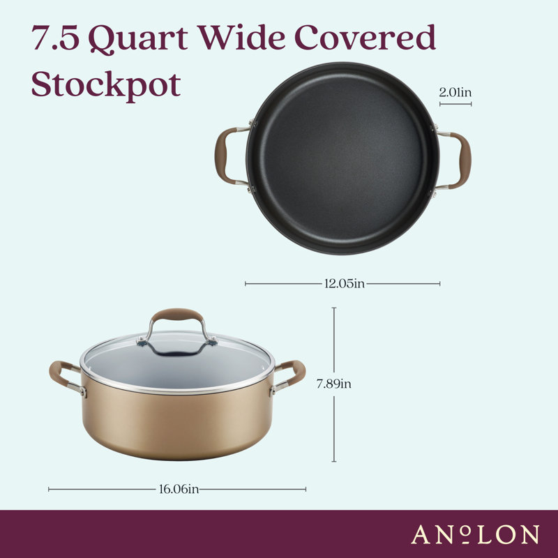 Anolon Advanced Home Hard-Anodized Nonstick Wide Stockpot With Lid, 7.5 Quart, Brown