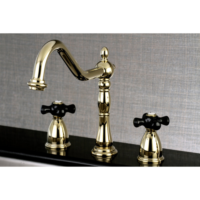Robinet de cuisine à double poignée Kingston Brass Duchess, Laiton poli, Avec jet