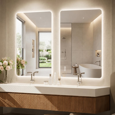 LED Bathroom Mirror with 3 Color Lighting Dimmable Anti Fog HD Shatter Resistant Wall Mounted