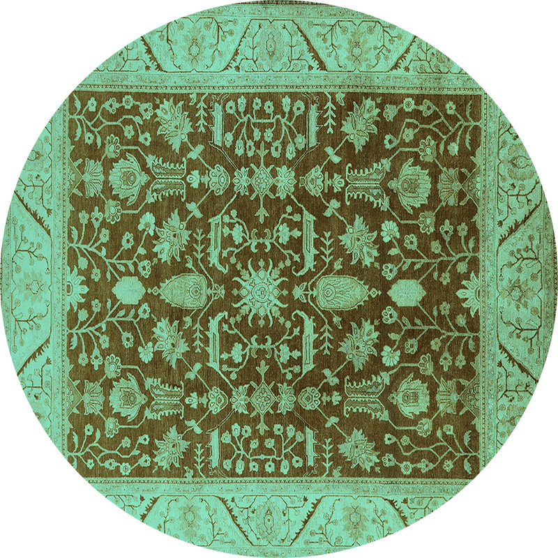 Tapis oriental en laine / polyester tissé à la machine en turquoise / brun, Rond 3 pi