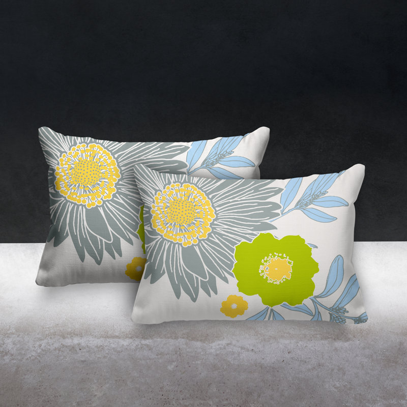 Floral Outdoor Reversible Throw Pillow, Gray
