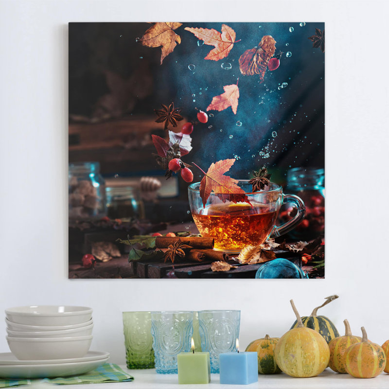 Teacup In Autumn - Wrapped Canvas Print, 31cm H x 20cm W, Canvas