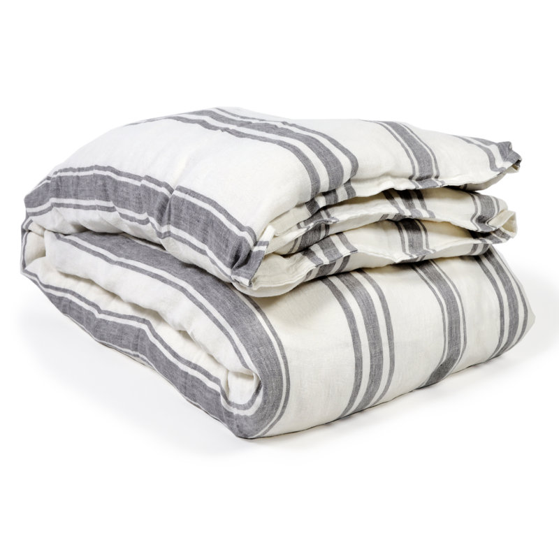 Jackson Striped Linen Duvet Cover, Cream/Graystone, Queen Duvet Cover