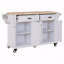 Îlot de cuisine avec comptoir en bois d'hévéa, chariot de cuisine sur 5 roulettes avec armoire de rangement, 2 tiroirs supérieurs et un tiroir de rangement central à double couche-1080974626