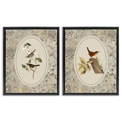 Vintage Birds & Toile 2pc Floating Frame Set, design by Radhika Modi