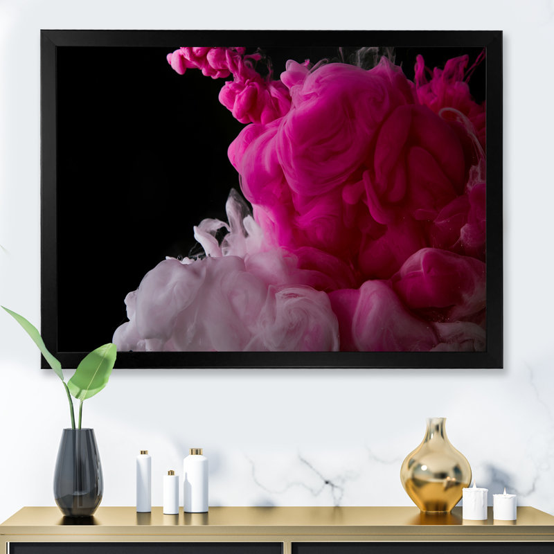 Peinture abstraite éclaboussure rose - œuvre d'art moderne sur toile, Cadre noir, H 8 po x l 12 po x P 1 po