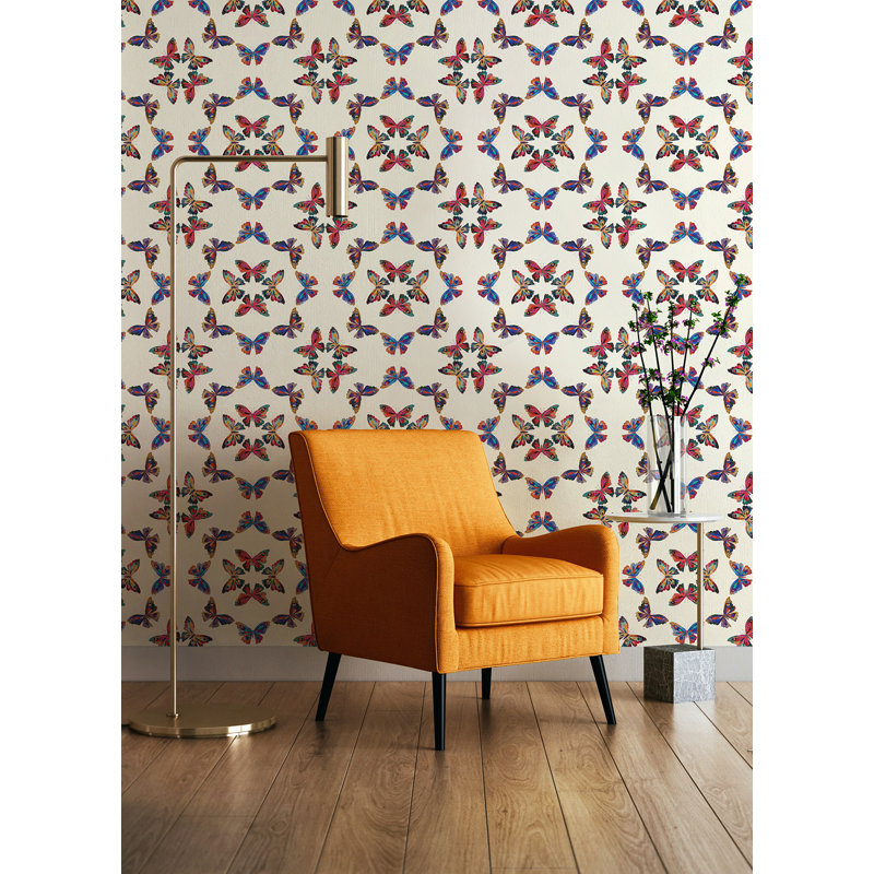 Papier peint adhésif EttaVee Papillon, Crème multicolore