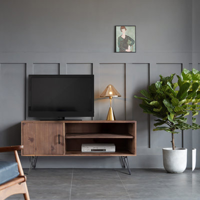Simple And Modern Vintage Reclaimed Wood TV Stand Media Table With Ample Storage For Living Room, Bedroom And More