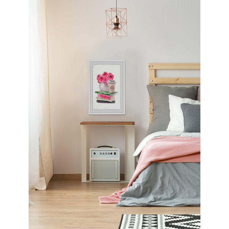 Book And Latte Corner by Marmont Hill - Single Picture Frame Painting, 91 cm H x 61 cm W x 4 cm D, White Framed