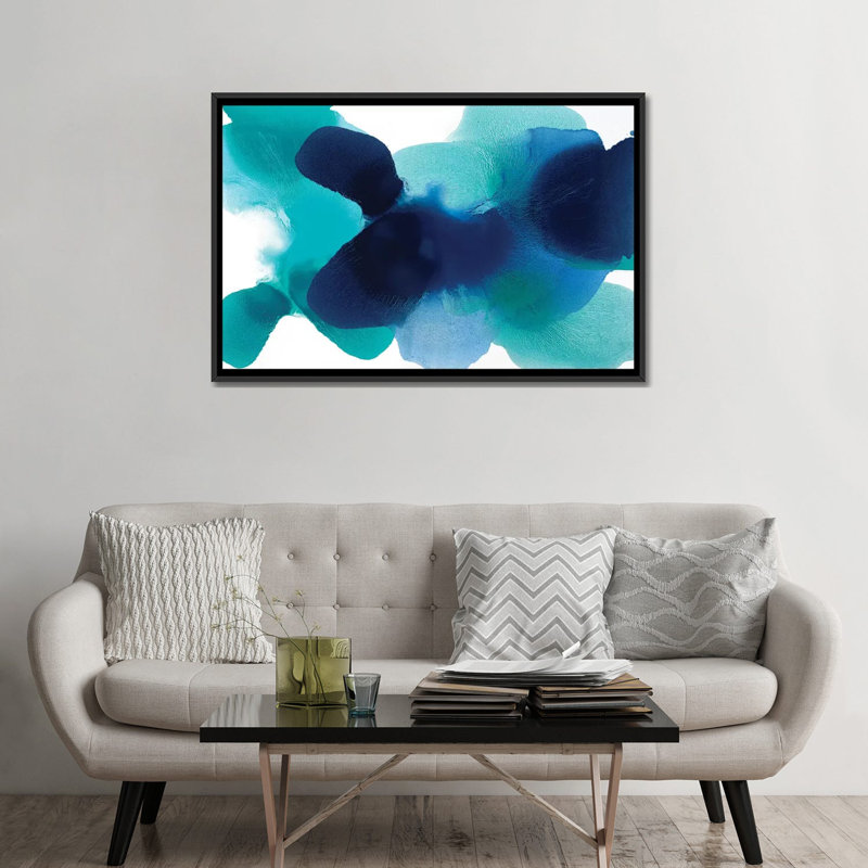 « free form blues », impression sur toile, Toile avec cadre noir, Pas de tapis, H 32 po x l 48 po x P 1,5 po
