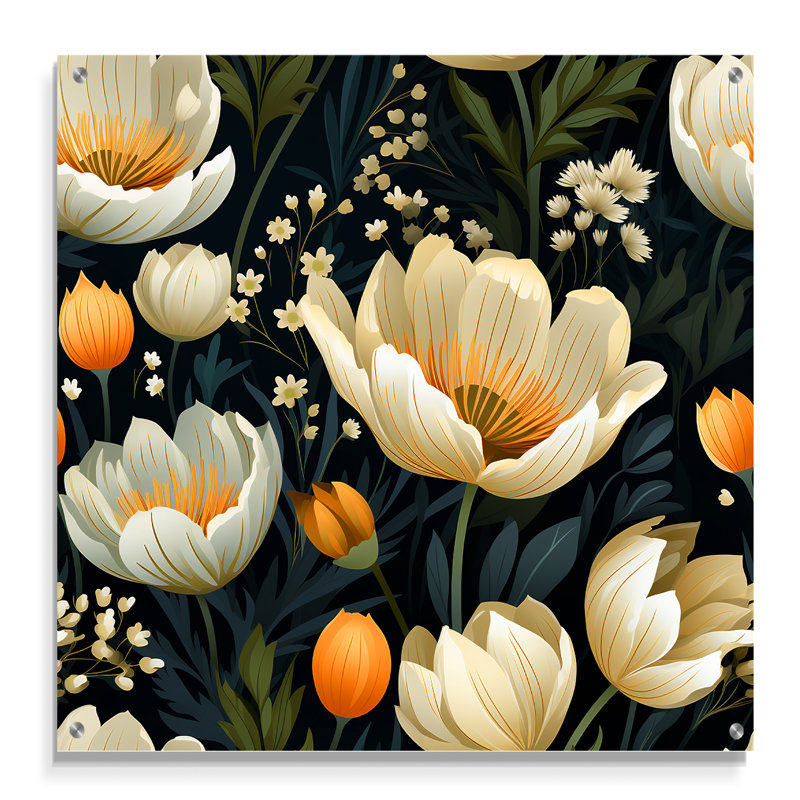 Épine - art mural floral en acrylique, H 16 po x l 16 po