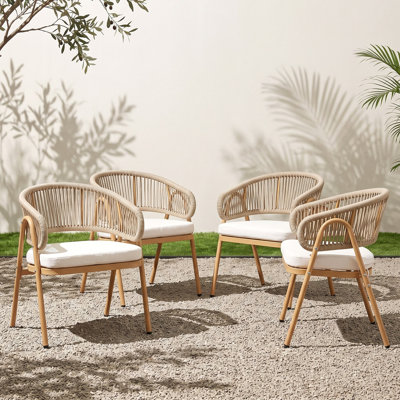 Chaises de salle à manger d'extérieur en tout temps, fauteuils de patio en corde tressée avec coussins (ensemble de 4)