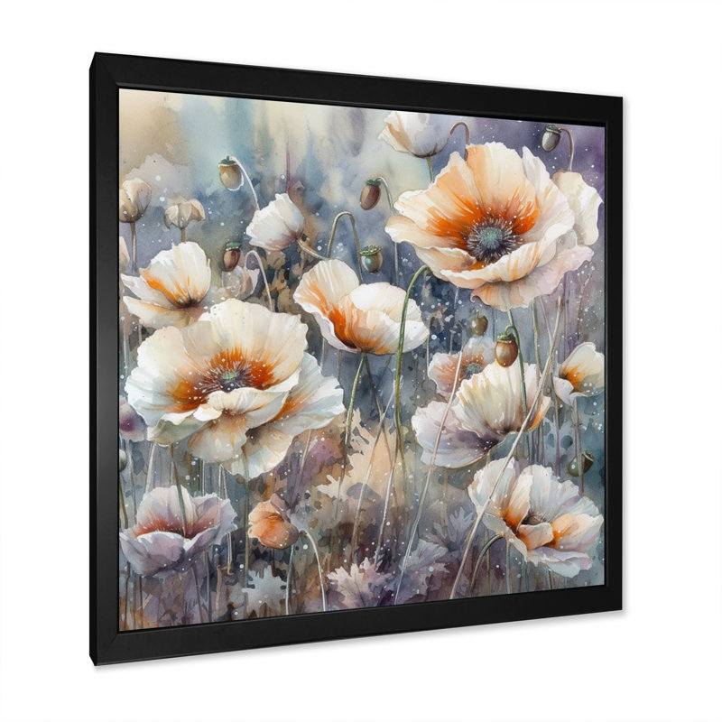 Orange Pivoines en fleurs I, reproduction d'art sur toile, Cadre photo noir, H 16 po x l 16 po x P 1 po