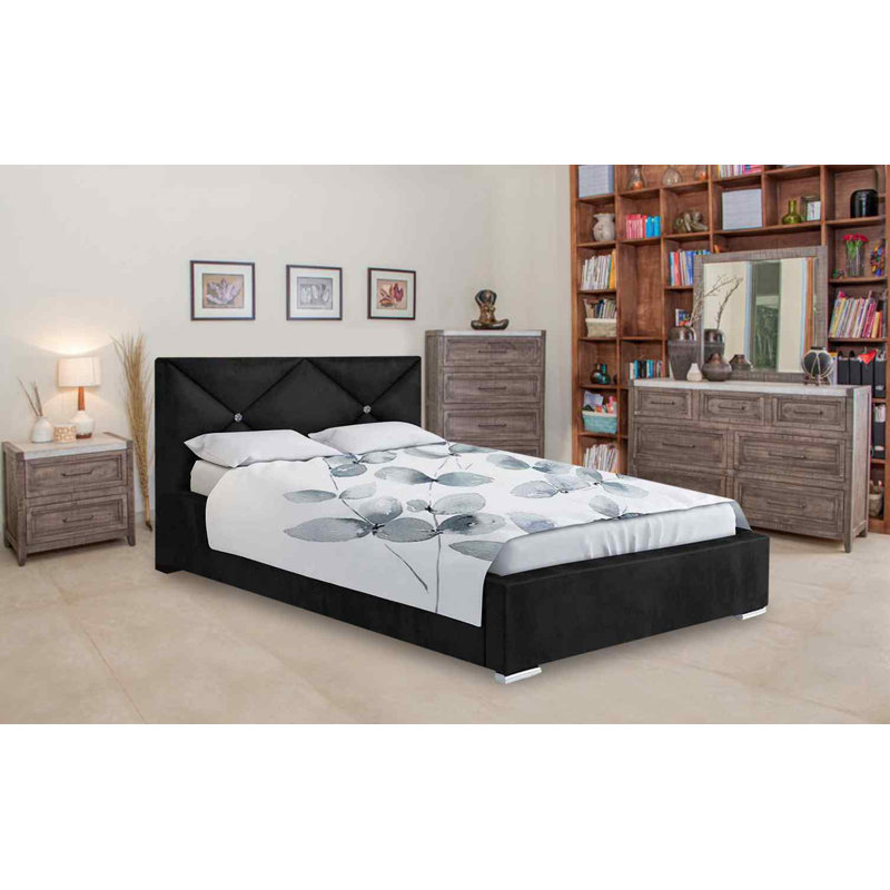 Upholstered Bed, Black, Single (3')