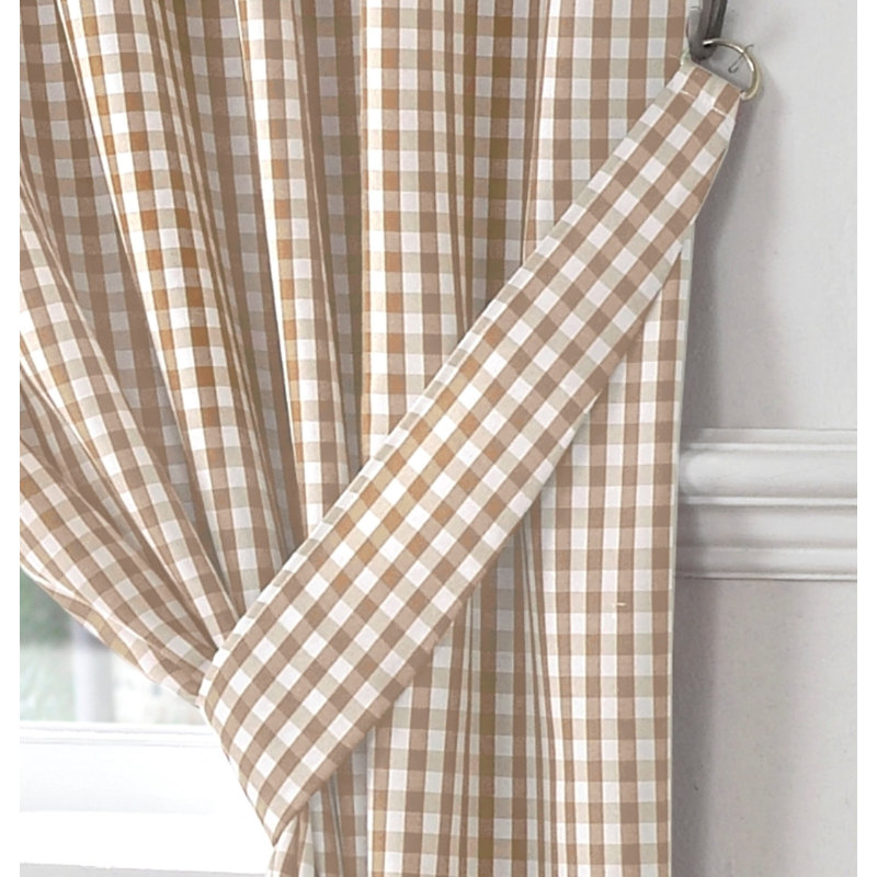 Rosas Classic Gingham Kitchen Curtains, 117cm W x 122cm L, Beige