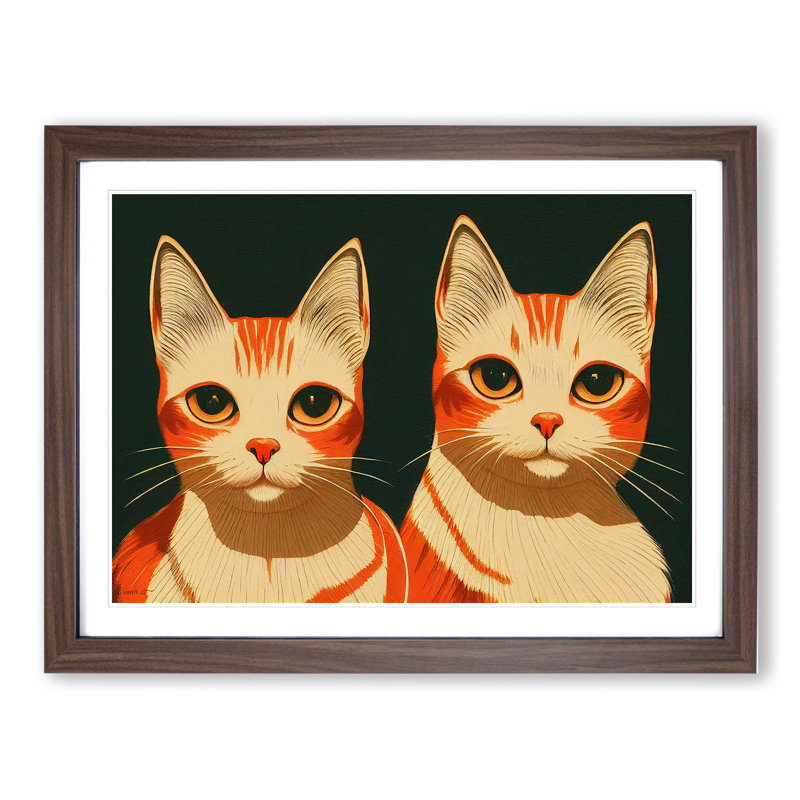 Two Art Deco Cats Vol.1 - Framed Print, 25cm H x 34cm W x 2cm D, Walnut