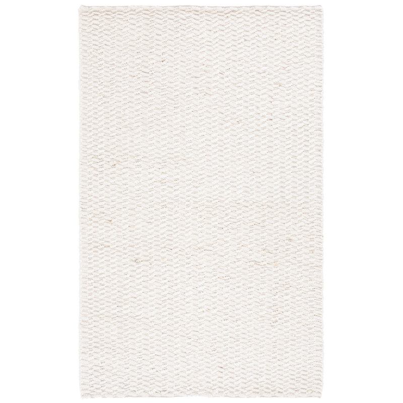 Carlota Natural Fiber Hand Loomed Jute/Wool/Cotton Solid Color Rug in Bleach/Ivory, Rectangle 6' x 9'