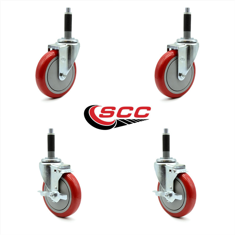 4-Piece Polyurethane Caster Set, Red