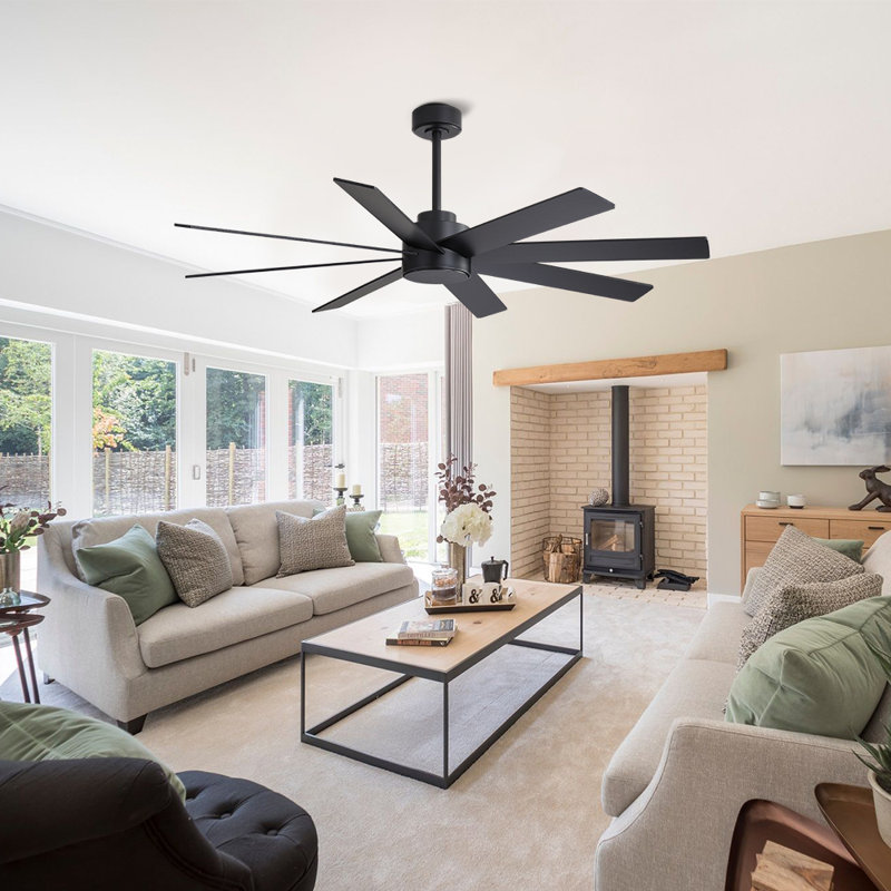 8-Plywood Blades Indoor Ceiling Fan With Remote, Black with Black Blades, 60"