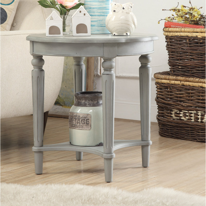 Avarey Traditional 24"Dia Round 1-Shelf End Table with Scalloped Top, Antique Slate Duplicate
