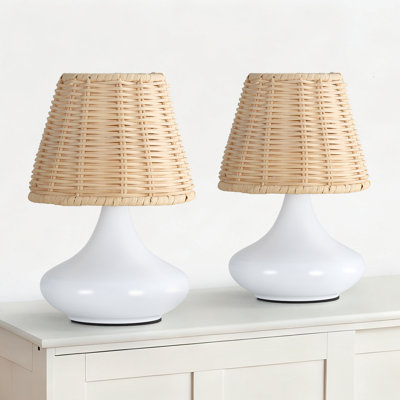 8” H USB Bamboo Woven Lampshade Table Lamp, 3-Color Led Light Source