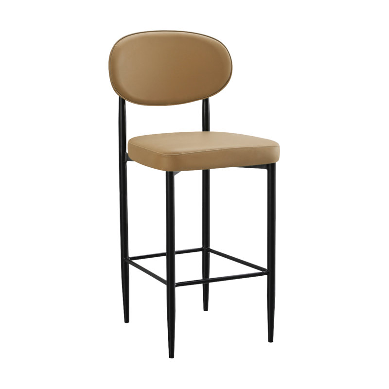 Tabouret de bar d'intérieur moderne en métal avec dossier ovale rembourré et siège rembourré, Brun