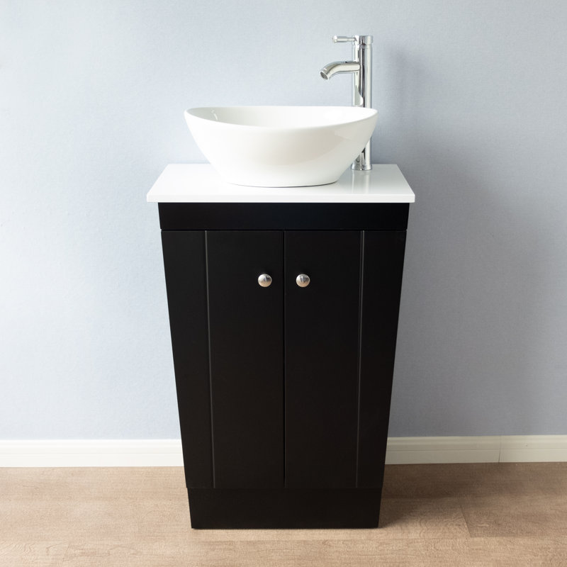 Meuble-lavabo sur pied simple 21 po avec plateau en pierre d'ingénierie Gearheart, Noir