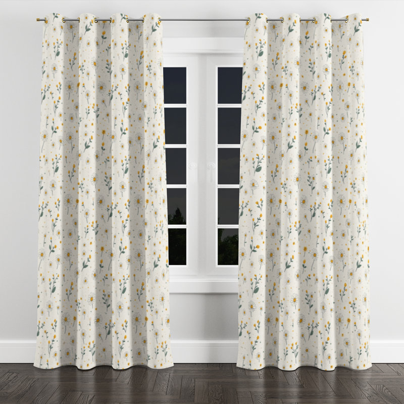 Panneaux de rideaux à motif floral - rideau à œillets moderne bamse - 1 panneau, Œillets dorés, L 52 po x L 84 po
