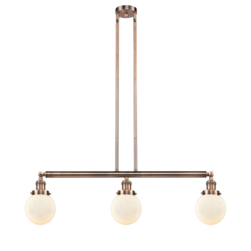 Clementina 3 - Light Kitchen Island Pendant, Matte White Cased, No Bulb Included, Antique Copper