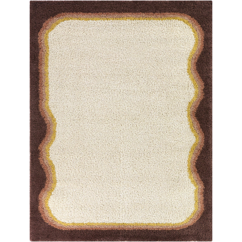 Tapis à poil long bordé de vin Feinman, Rectangle 7 pi 10 po x 10 pi