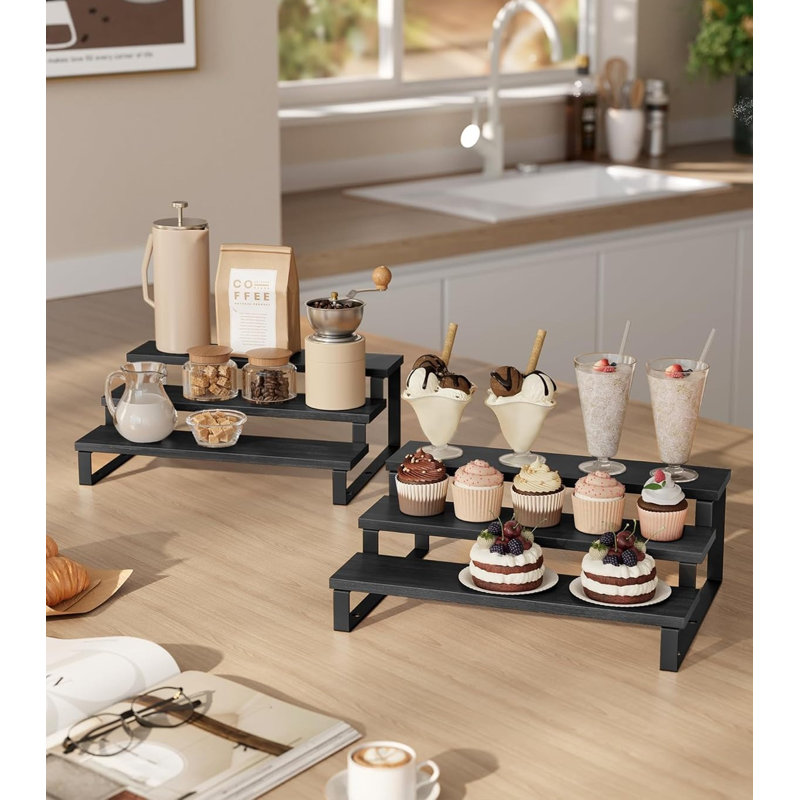 2 Pack Extendable 3-Tier Stackable Wood Spice Organizer, Ebony Black + Ink Black