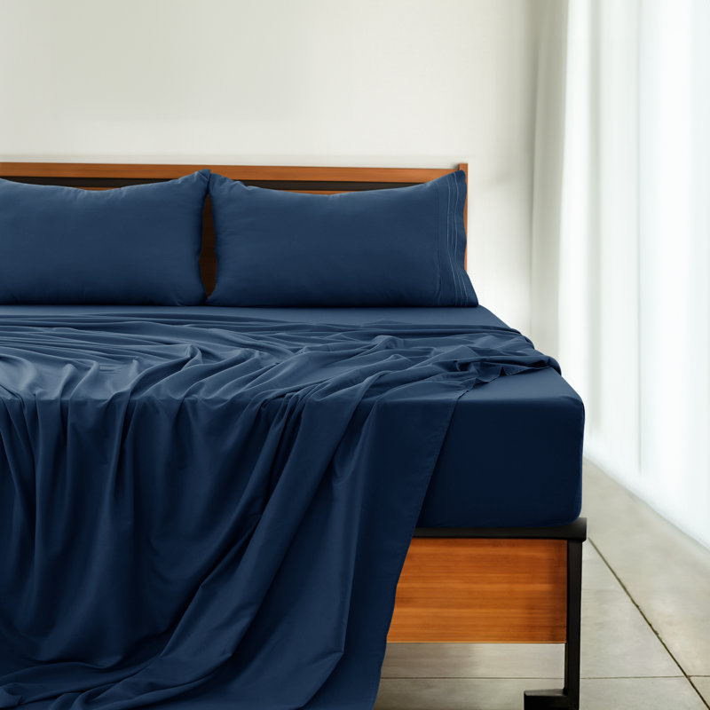 Lux Decor 4-Piece Ultra Soft Microfiber Sheet Set Deep Pocket Fitted Sheet, Wrinkle-Resistant & Easy Care Bedding, Navy Blue