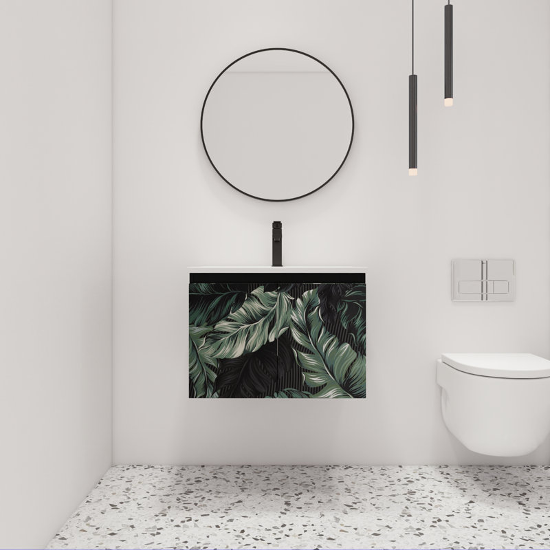 Kaminsky 24" Single Sink Wall Mounted Bathroom Vanity,Floating Vanity with 2 Doors and White Ceramic Sink Top