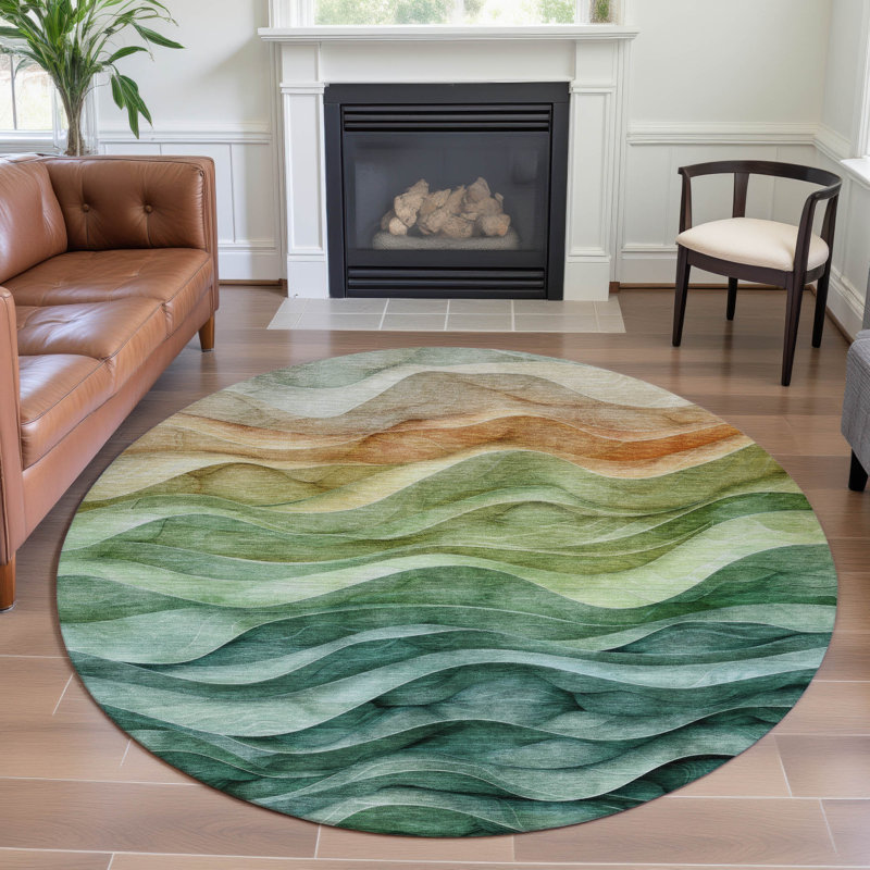 Premium Machine Washable Alijah AMF1242 Swirls Rug, Round 8'