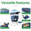 Chaise portable d'extérieur, chaise de camping, chaise avec auvent, chaise de pêche, chaise pliante avec auvent amovible, panneau solaire de 30 W, repose-pieds réglable et glacière (paquet de 1 bleu marine)