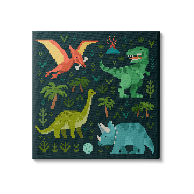 «Pixel Dinosaurs Wildlife» sur toile par Victoria Barnes, H 36 po x l 36 po x P 1,5 po