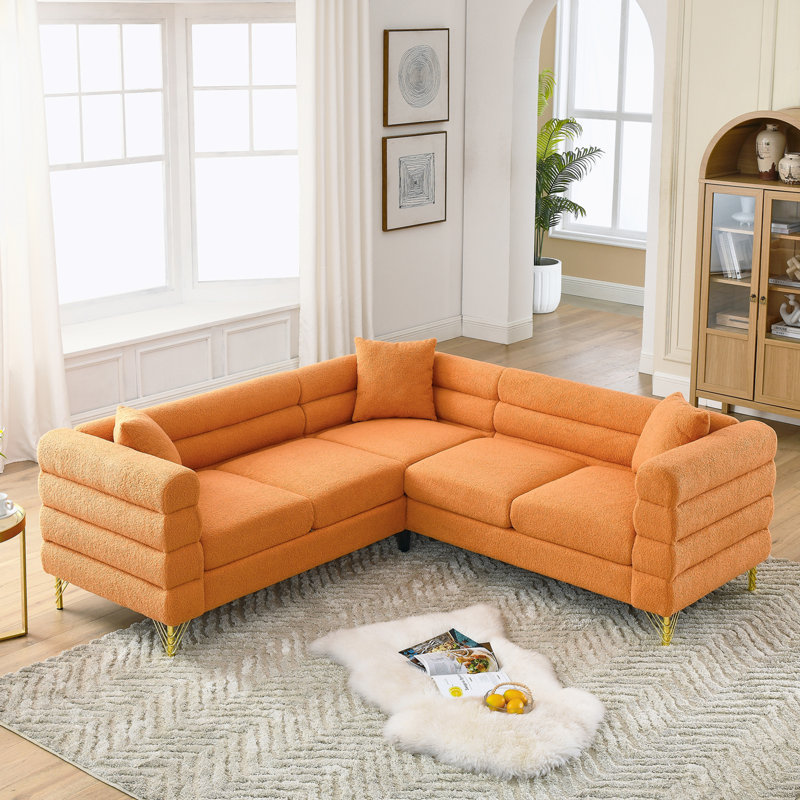 Cioffred 81.5" L-Shaped 5-Seater Sectional Sofa with Cushions, Orange Teddy
