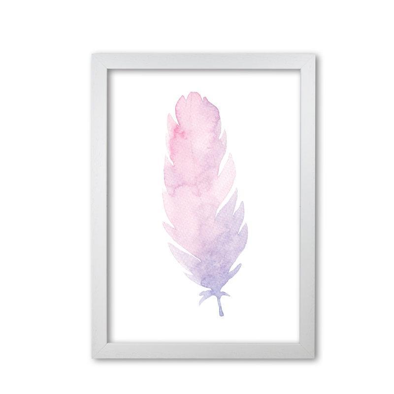 Watercolour Pink Feather - Painting, White Grain Frame, 85 cm H x 60 cm W x 5 cm D