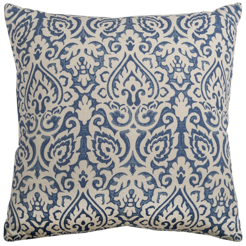 22" Gold and White Cotton Throw Pillow, Navy