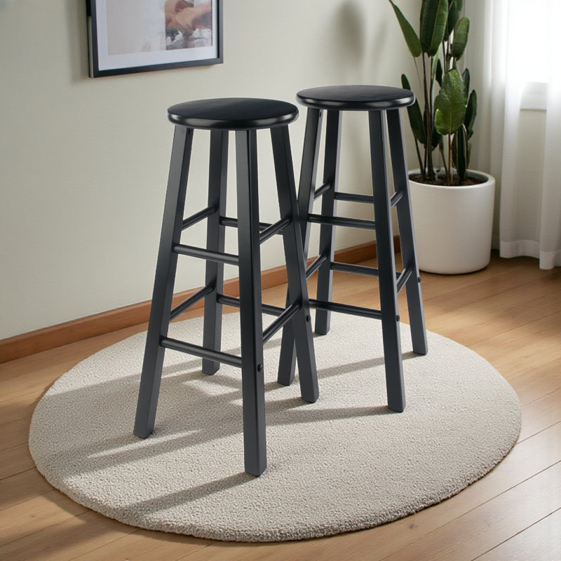 Darian Four Leg Black 2-Pieces Bar Stool Set, 28.73'' H X 13.38'' W X 13.38'' D, Black