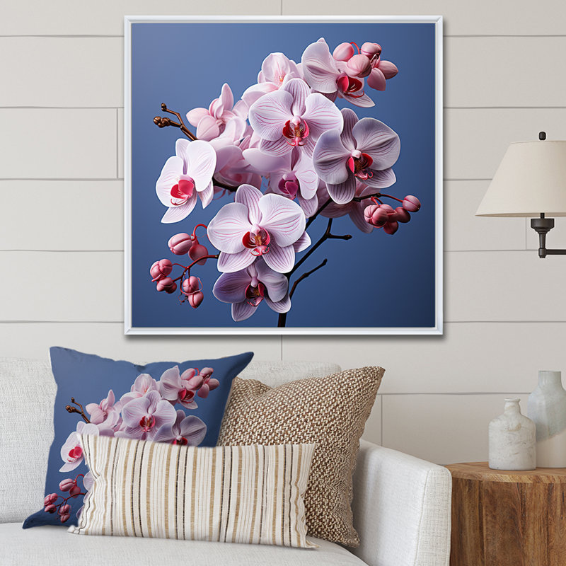 Orchidées mauves I - orchidées murales, H 24 po x l 24 po x P 1 po, Cadre flottant blanc