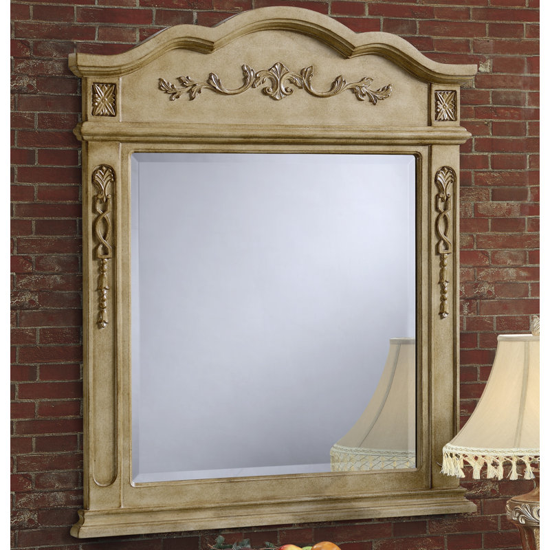 Miroir mural biseauté peint à la main, Brun clair, 38 po x 32 po