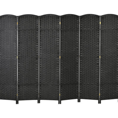 6 Panel Folding Wall Partition, 5.6' Tall Room Divider. Black For Bedroom, Home Office. With Hand-Woven Allure And Arched Top Divider, Privacy Screen