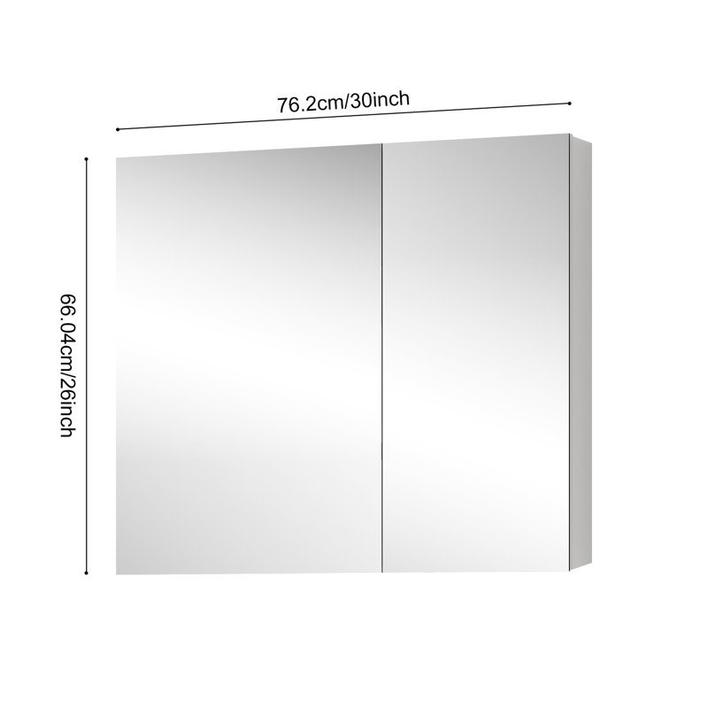 Armoire à pharmacie de salle de bain l 30 po x H 26 po avec miroir biseauté haute définition, bois d'ingénierie blanc, charnières à fermeture en douceur et armoire de rangement utilitaire avec miroir, réflexion, aménagement du système