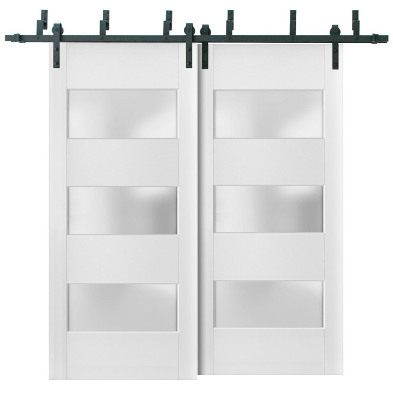 Portes de grange en verre givré blanc Lucia avec quincaillerie d'installation, 84 po x 84 po