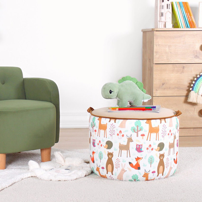 Kabbi 44cm Wide Round No Pattern Footstool Ottoman