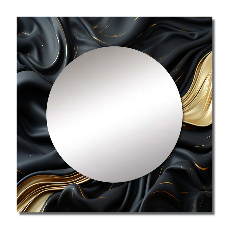 Arayla - Grand miroir mural carré à formes abstraites or et noir, 29 po x 29 po